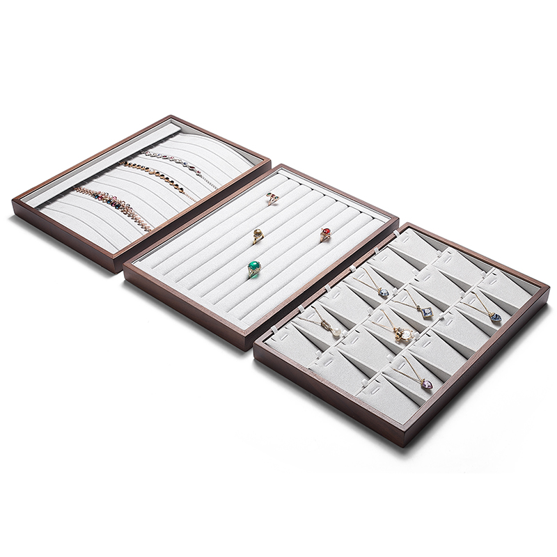 P017 DIGU Microfiber with wood gray Jewelry Storage Display Trays