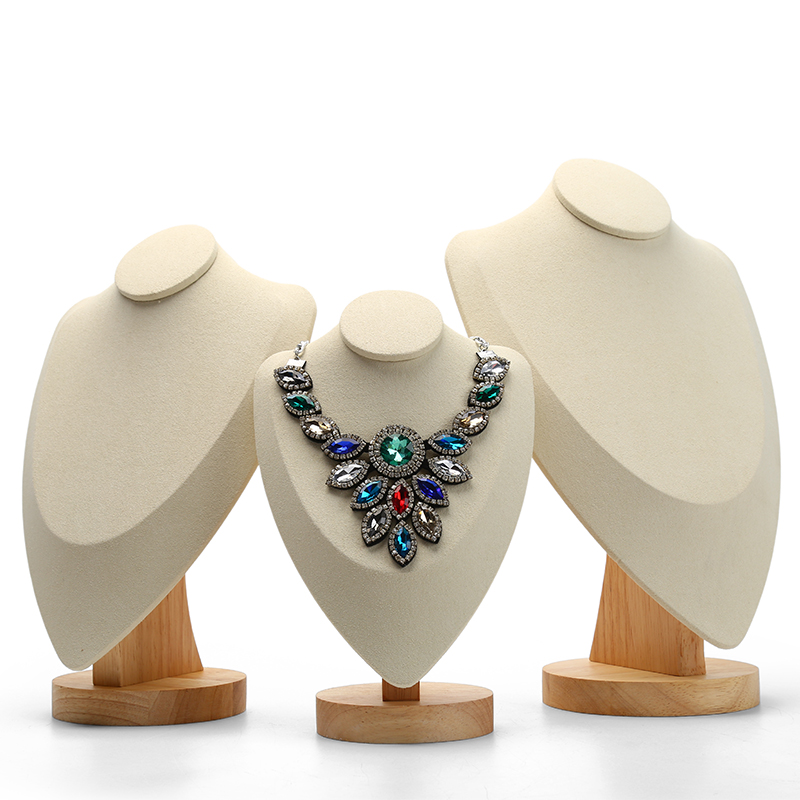 J009 DIGU Luxury Microfiber wood jewelry display stand necklace bust display for Jewelry Container