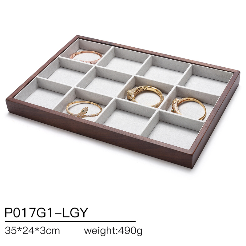 P017 DIGU Microfiber with wood gray Jewelry Storage Display Trays
