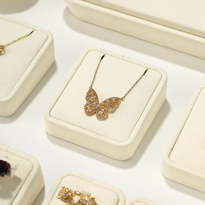 S001 Beige DIGU Handmade high quality Microfiber Necklace Ring Earring Jewelry Display Set