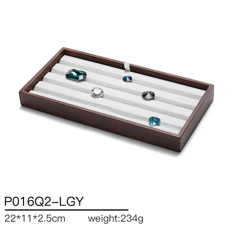 P016 Gray DIGU High-End Solid Wood Microfiber Necklace Jewelry Display Tray