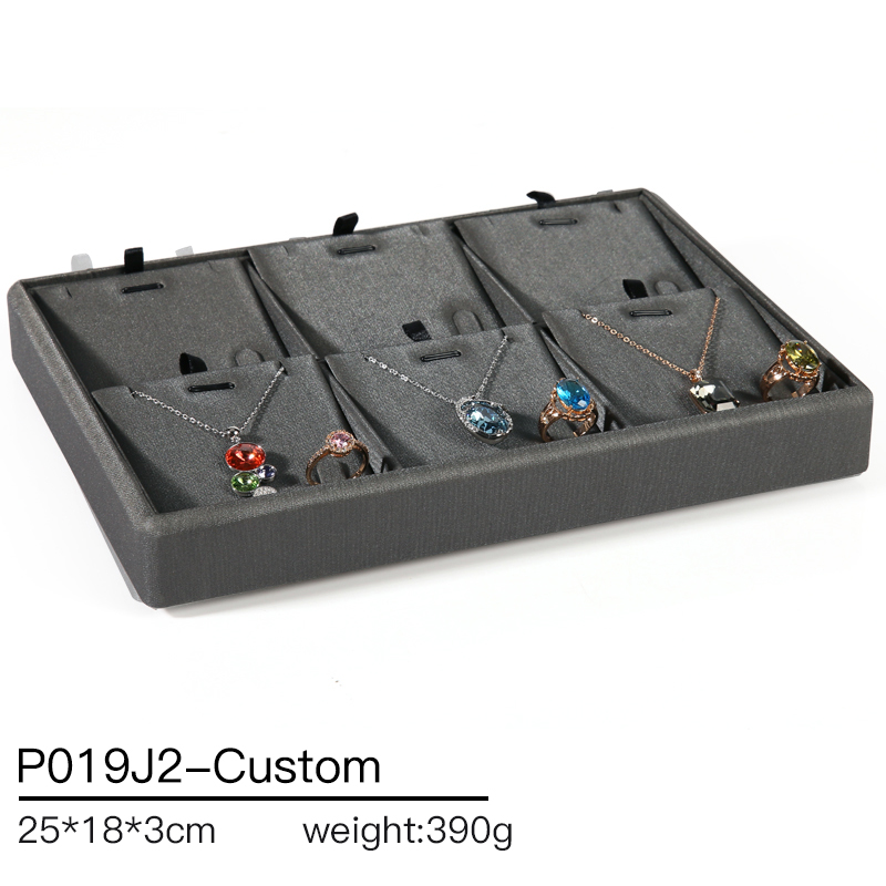 P019 Gray DIGU Custom PU Leather Jewelry Display Tray for necklace ring