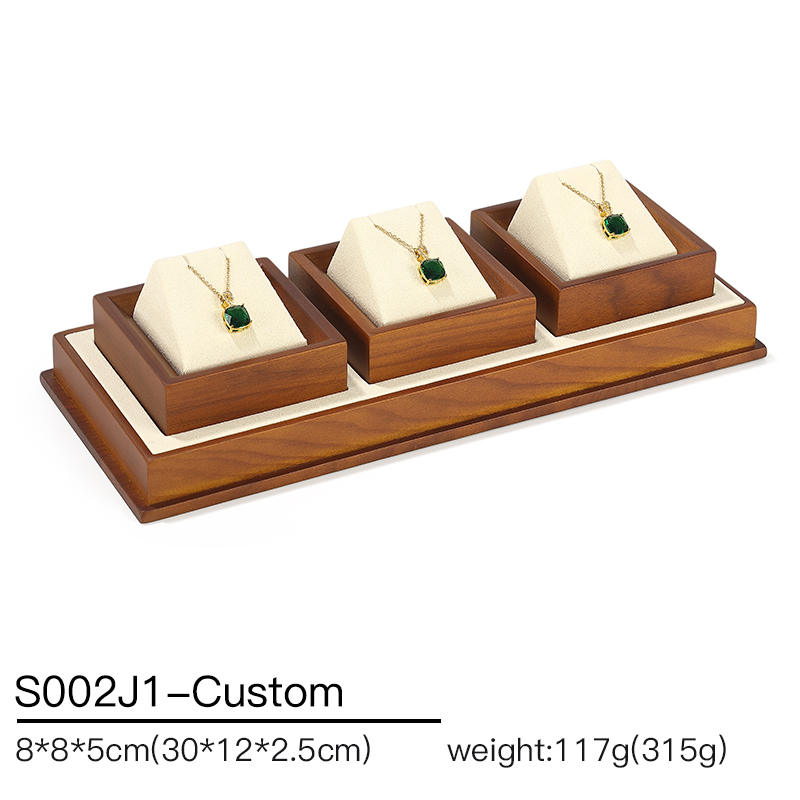 S002 DIGU Handmade Microfiber Wood Jewelry Display Set Ring Necklace Earring Holder Stand Jewelry Display Props