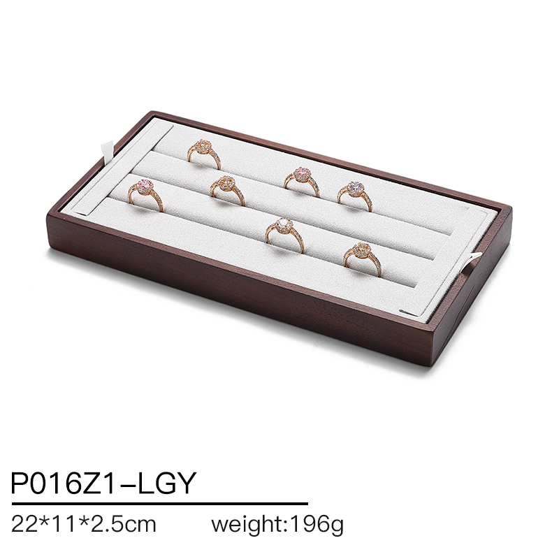 P016 Gray DIGU High-End Solid Wood Microfiber Necklace Jewelry Display Tray