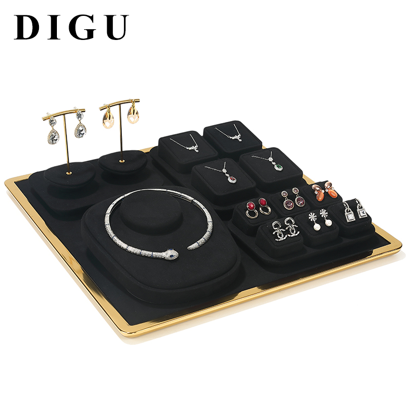 S001 Black DIGU Microfiber Jewelry Display Set Earring Display Holder Necklace Jewelry Counter Display Props