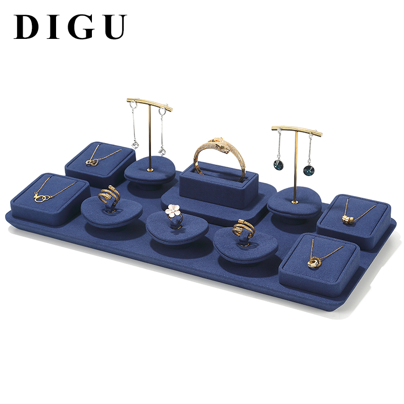 S001 Blue DIGU Handmade Microfiber Jewelry Display Set for necklace ring