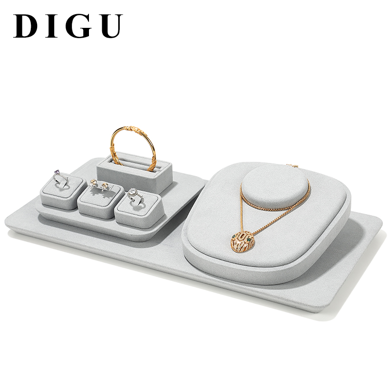 S001 Gray DIGU Handmade Microfiber Jewelry Display Stand Exhibitor Organizer Holder Jewelry Display Set