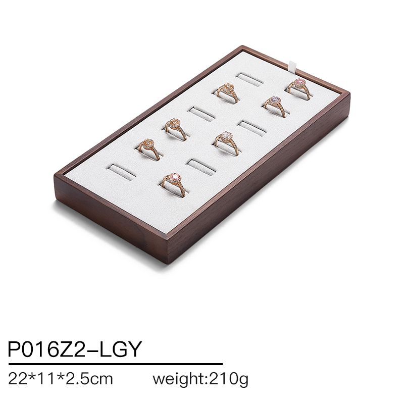 P016 Gray DIGU High-End Solid Wood Microfiber Necklace Jewelry Display Tray