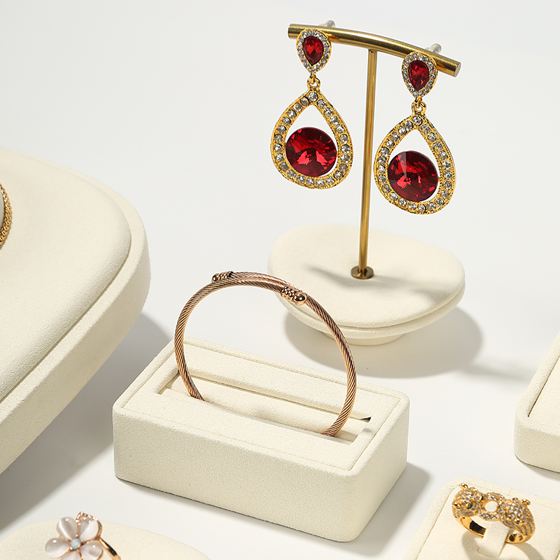 S001 Beige DIGU Handmade high quality Microfiber Necklace Ring Earring Jewelry Display Set