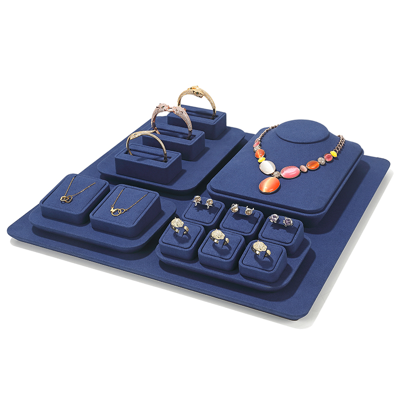 S001 Blue DIGU Handmade Microfiber Jewelry Display Set for necklace ring