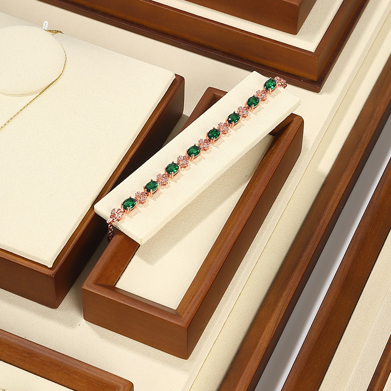 S002 DIGU Handmade Microfiber Wood Jewelry Display Set Ring Necklace Earring Holder Stand Jewelry Display Props