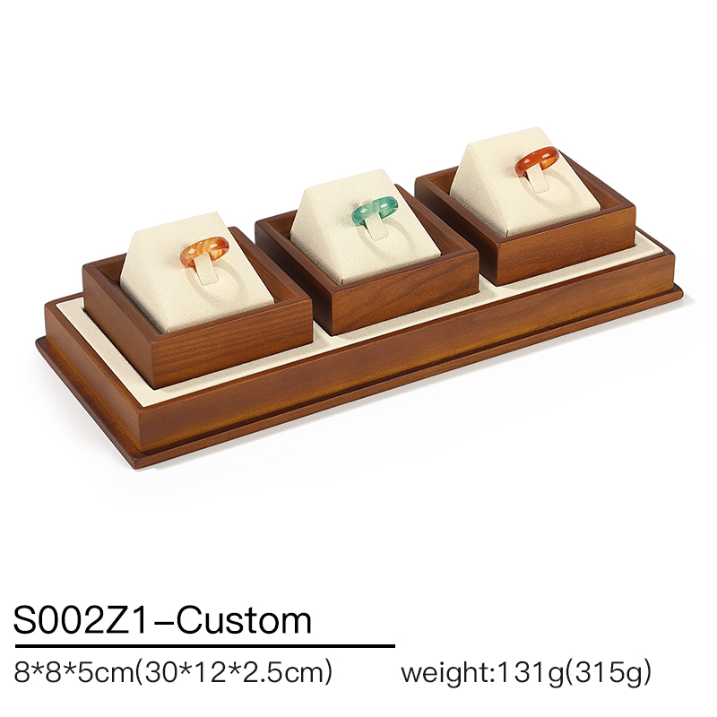 S002 DIGU Handmade Microfiber Wood Jewelry Display Set Ring Necklace Earring Holder Stand Jewelry Display Props