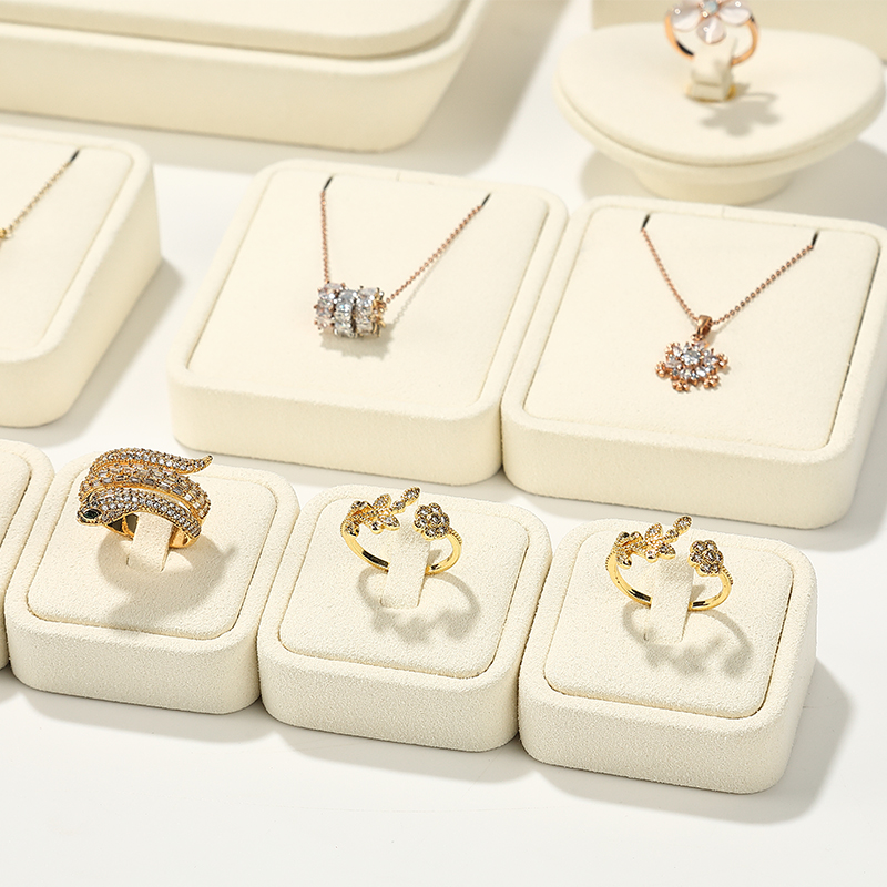 S001 Beige DIGU Handmade high quality Microfiber Necklace Ring Earring Jewelry Display Set