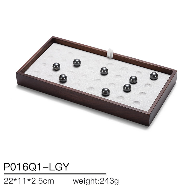 P016 Gray DIGU High-End Solid Wood Microfiber Necklace Jewelry Display Tray