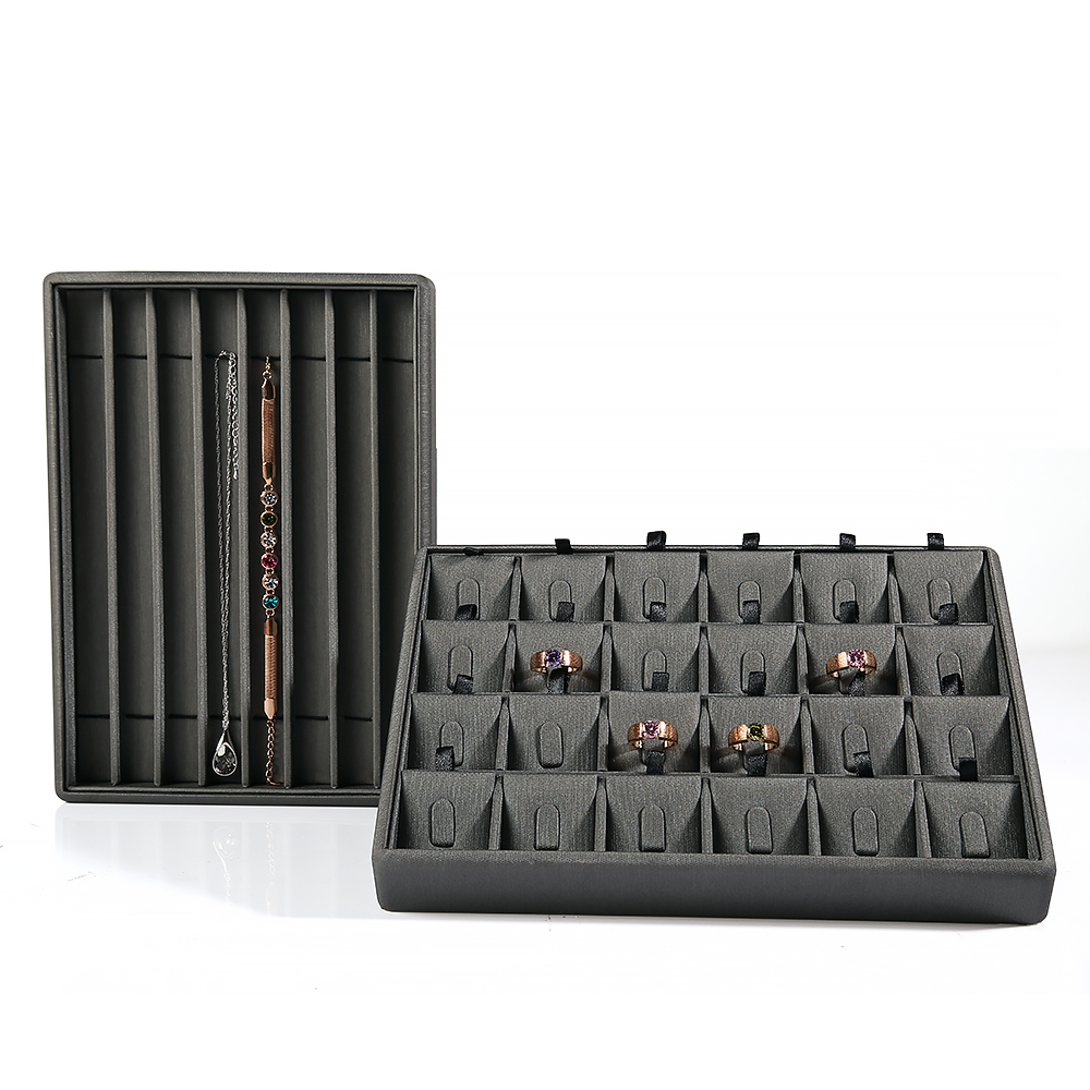P019 Gray DIGU Custom PU Leather Jewelry Display Tray for necklace ring