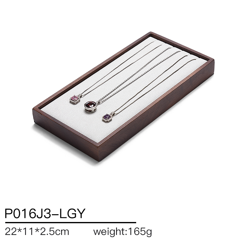 P016 Gray DIGU High-End Solid Wood Microfiber Necklace Jewelry Display Tray