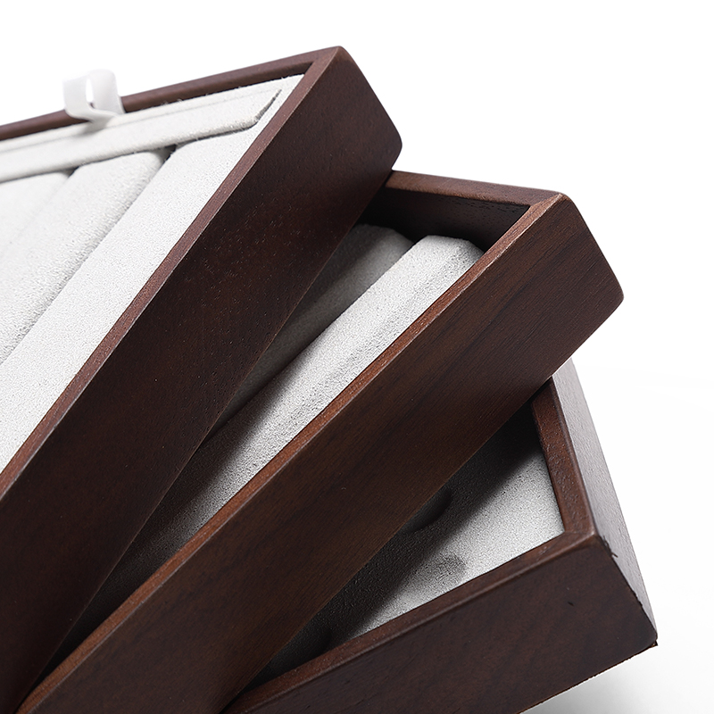 P016 Gray DIGU High-End Solid Wood Microfiber Necklace Jewelry Display Tray