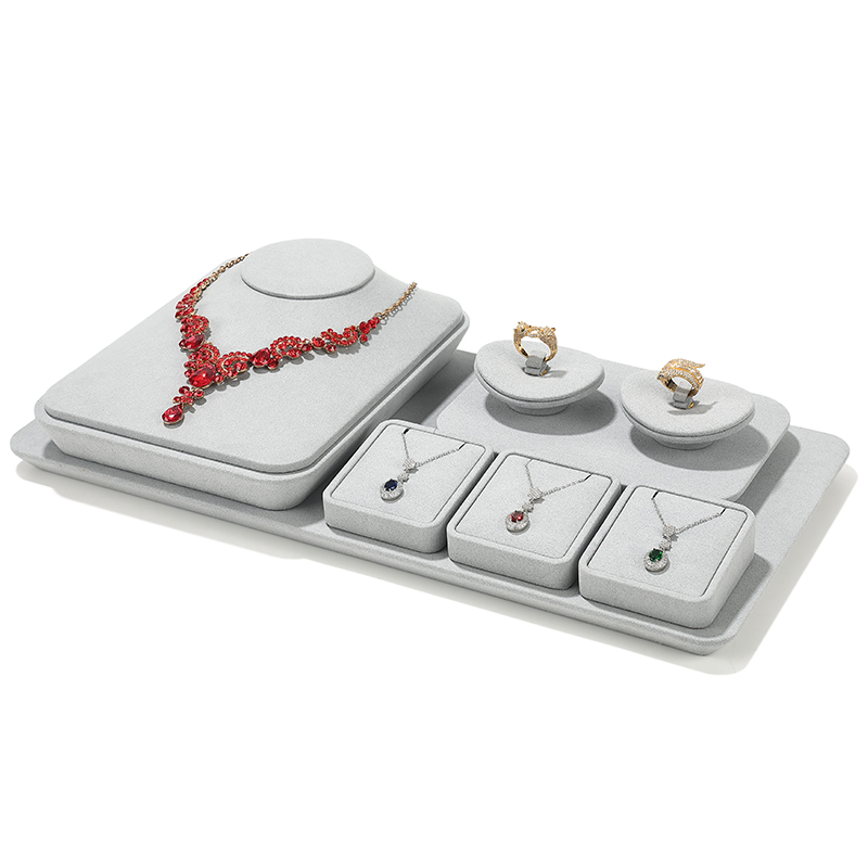 S001 Gray DIGU Handmade Microfiber Jewelry Display Stand Exhibitor Organizer Holder Jewelry Display Set