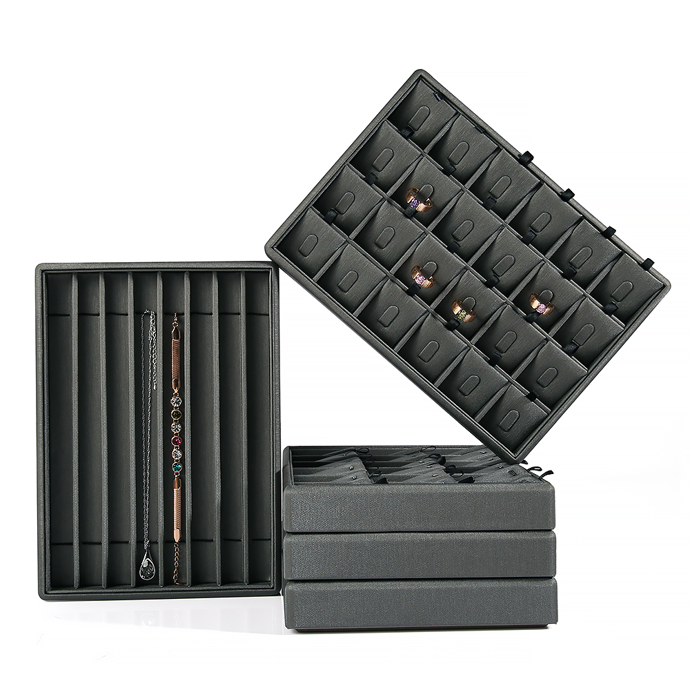 P019 Gray DIGU Custom PU Leather Jewelry Display Tray for necklace ring