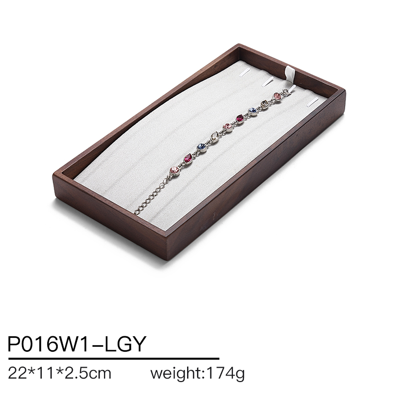 P016 Gray DIGU High-End Solid Wood Microfiber Necklace Jewelry Display Tray