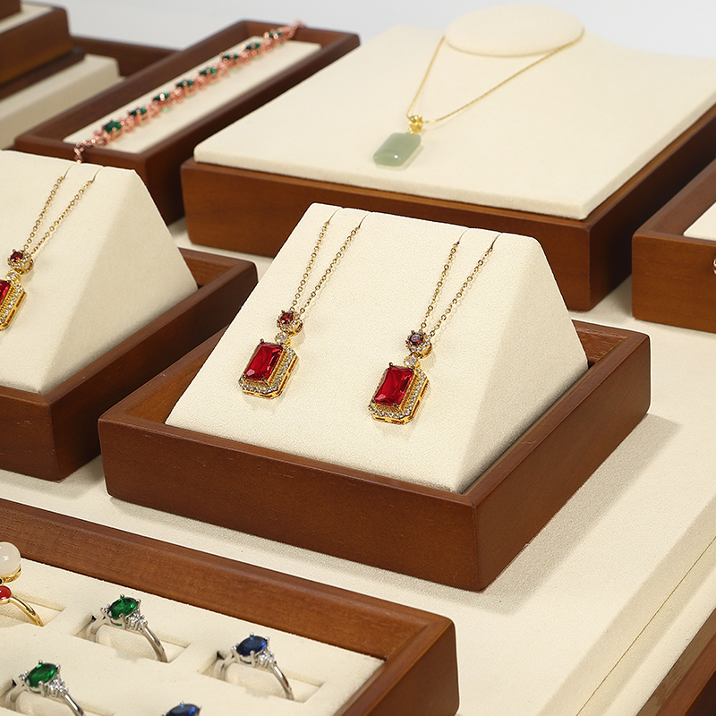 S002 DIGU Handmade Microfiber Wood Jewelry Display Set Ring Necklace Earring Holder Stand Jewelry Display Props