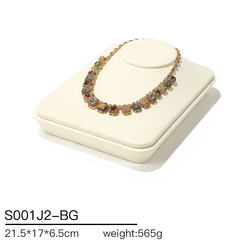 S001 Beige DIGU Handmade high quality Microfiber Necklace Ring Earring Jewelry Display Set