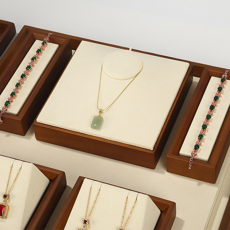 S002 DIGU Handmade Microfiber Wood Jewelry Display Set Ring Necklace Earring Holder Stand Jewelry Display Props