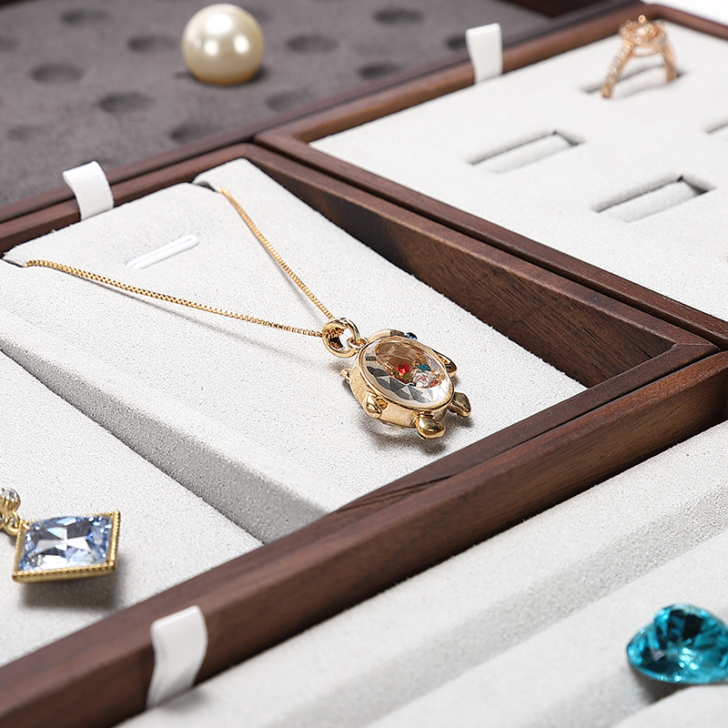 P016 Gray DIGU High-End Solid Wood Microfiber Necklace Jewelry Display Tray