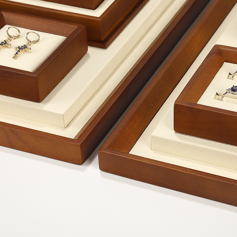 S002 DIGU Handmade Microfiber Wood Jewelry Display Set Ring Necklace Earring Holder Stand Jewelry Display Props