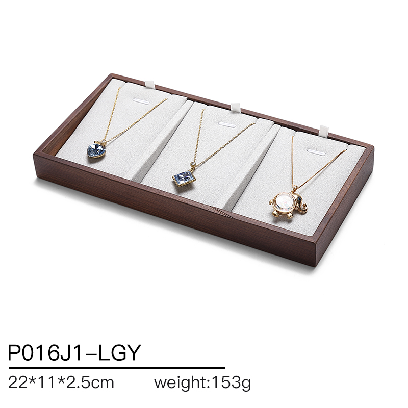 P016 Gray DIGU High-End Solid Wood Microfiber Necklace Jewelry Display Tray