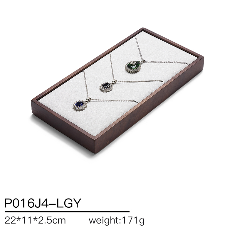 P016 Gray DIGU High-End Solid Wood Microfiber Necklace Jewelry Display Tray