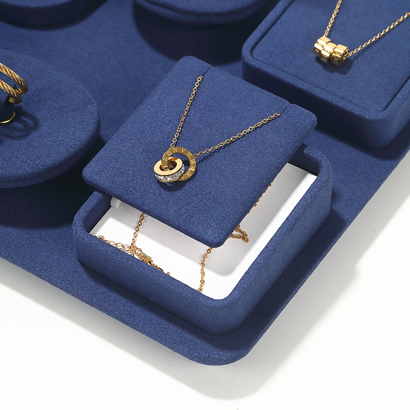 S001 Blue DIGU Handmade Microfiber Jewelry Display Set for necklace ring