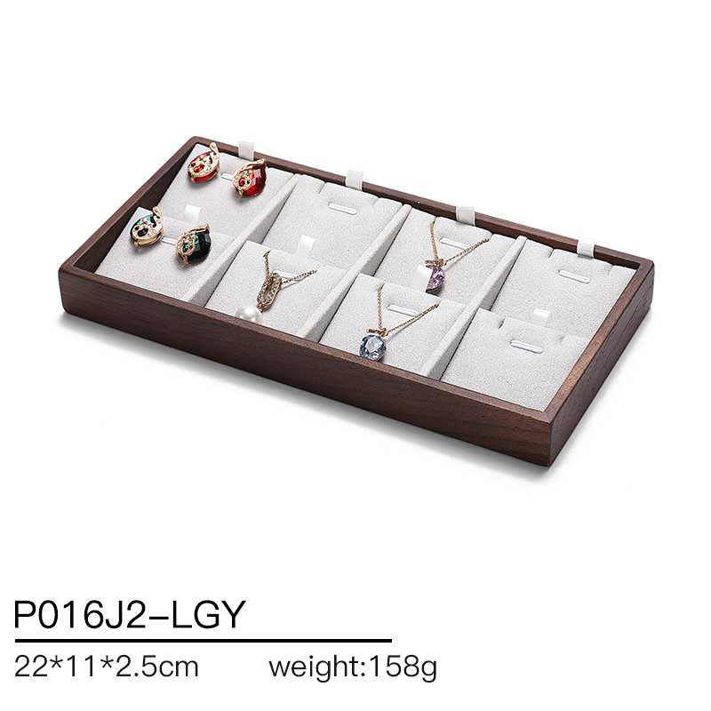P016 Gray DIGU High-End Solid Wood Microfiber Necklace Jewelry Display Tray