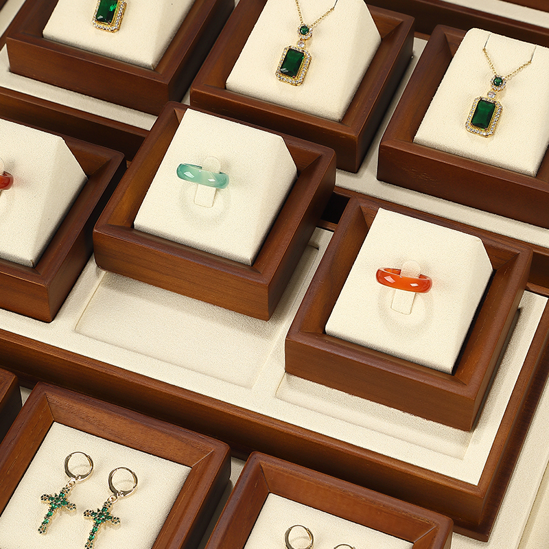S002 DIGU Handmade Microfiber Wood Jewelry Display Set Ring Necklace Earring Holder Stand Jewelry Display Props