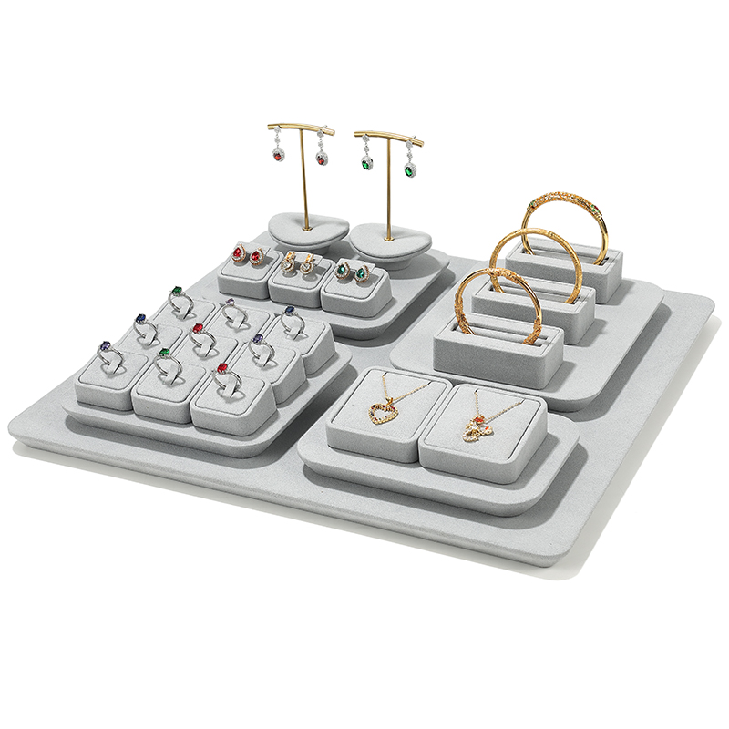 S001 Gray DIGU Handmade Microfiber Jewelry Display Stand Exhibitor Organizer Holder Jewelry Display Set