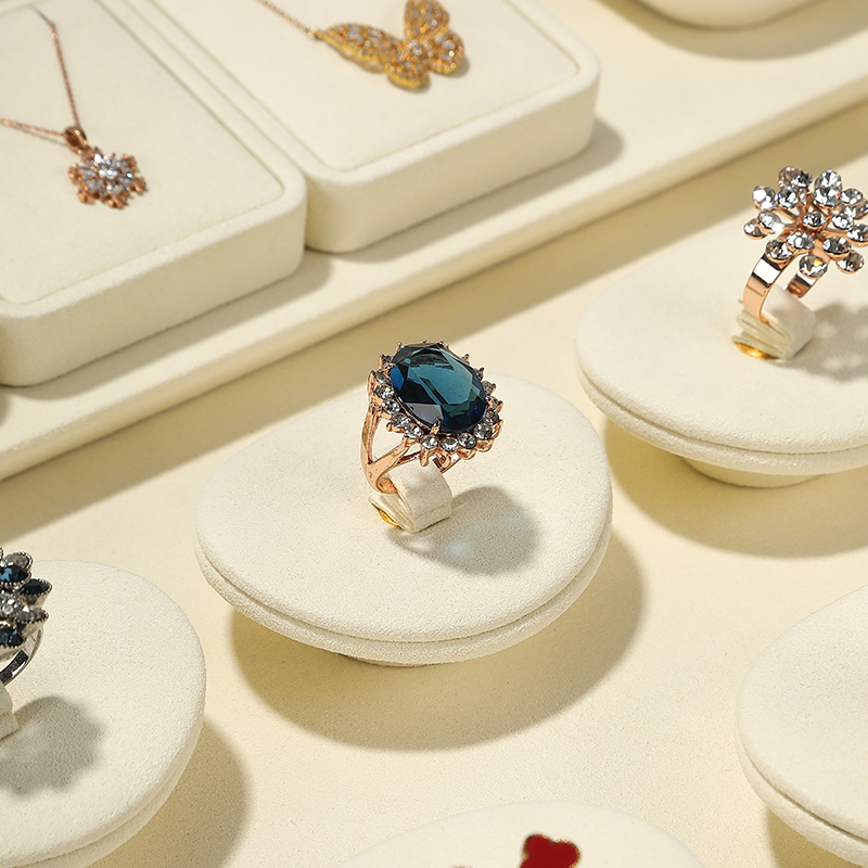 S001 Beige DIGU Handmade high quality Microfiber Necklace Ring Earring Jewelry Display Set