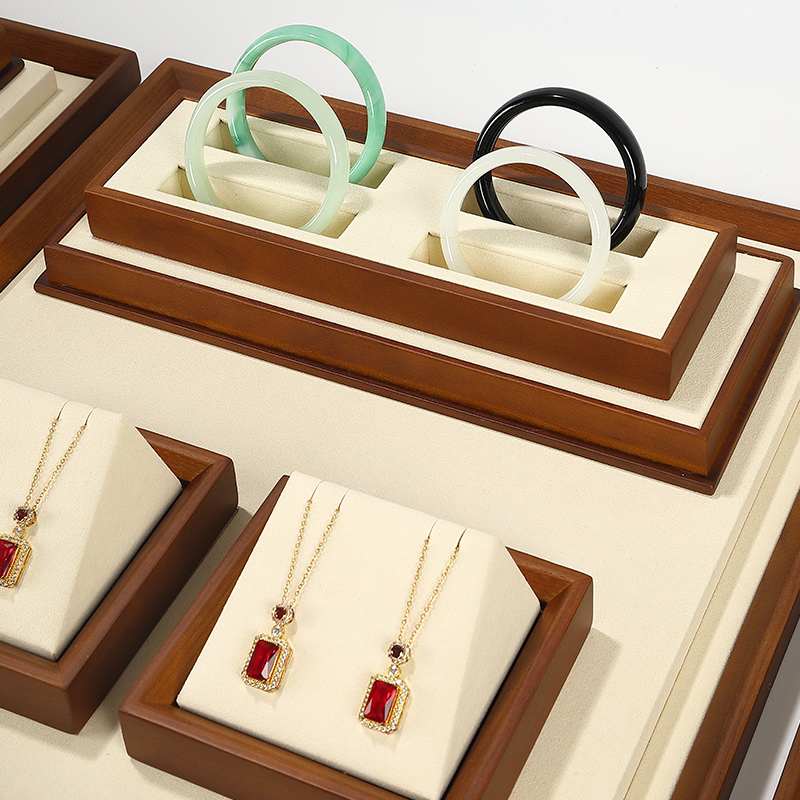 S002 DIGU Handmade Microfiber Wood Jewelry Display Set Ring Necklace Earring Holder Stand Jewelry Display Props