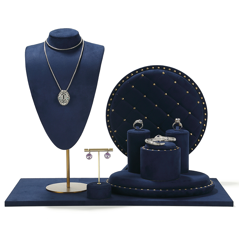 S005 Blue DIGU Velvet Jewelry Display Set For Necklaces Rings Earrings & Bracelets