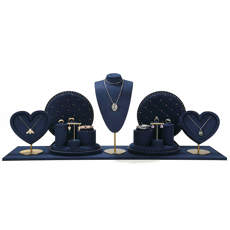 S005 Blue DIGU Velvet Jewelry Display Set For Necklaces Rings Earrings & Bracelets