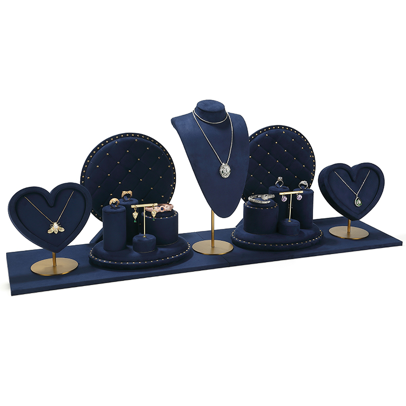 S005 Blue DIGU Velvet Jewelry Display Set For Necklaces Rings Earrings & Bracelets
