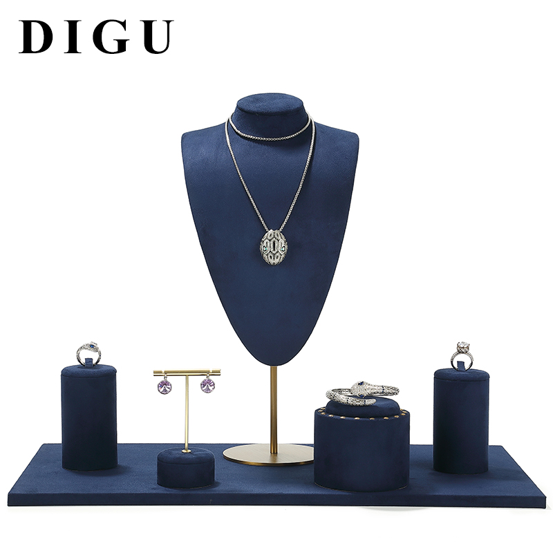 S005 Blue DIGU Velvet Jewelry Display Set For Necklaces Rings Earrings & Bracelets