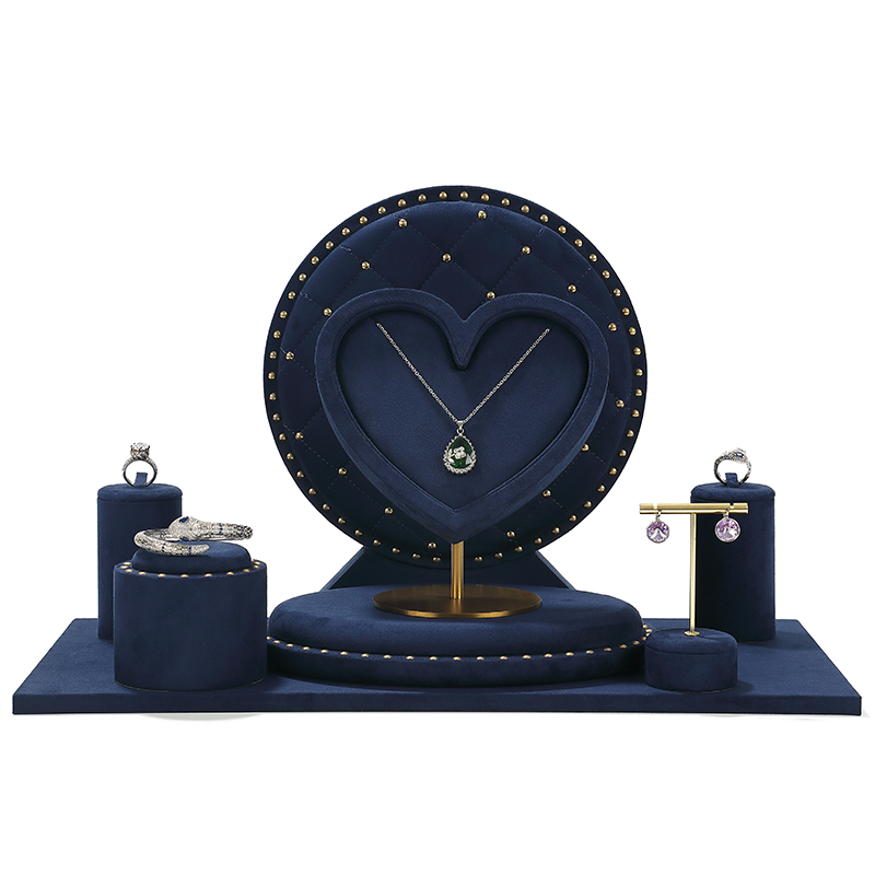 S005 Blue DIGU Velvet Jewelry Display Set For Necklaces Rings Earrings & Bracelets