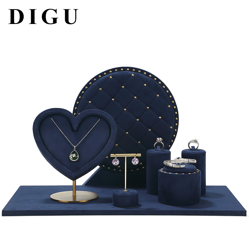 S005 Blue DIGU Velvet Jewelry Display Set For Necklaces Rings Earrings & Bracelets