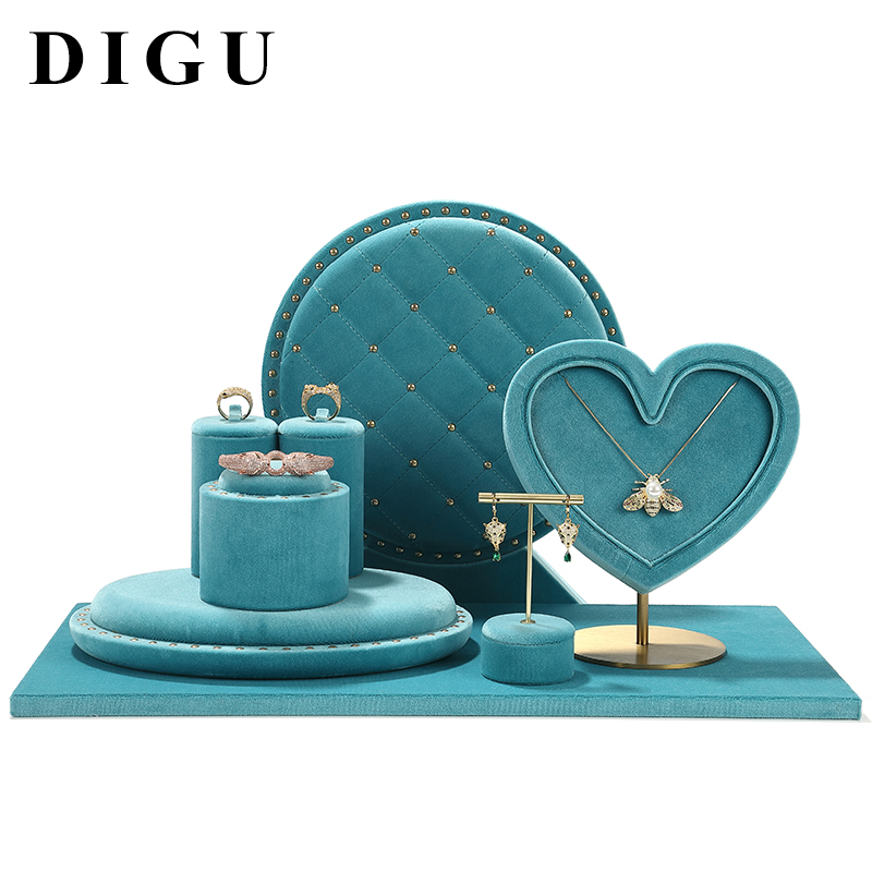 S005 Green DIGU Velvet Jewelry Display Stand Luxury Jewelry Display props for Ring Earrings Bracelet