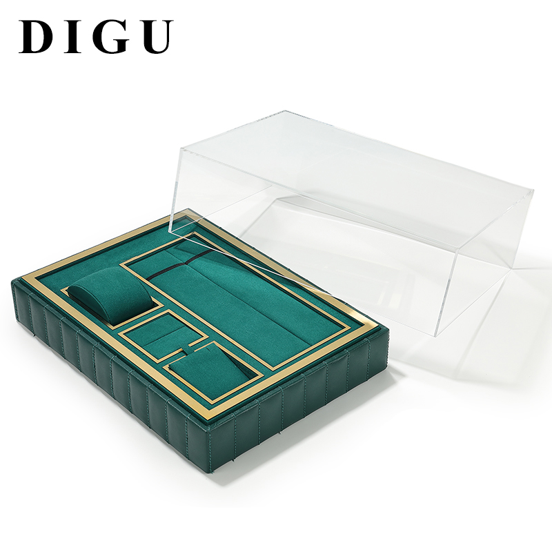DIGU High quality PU Leather Microfiber Acrylic jewelry display storage box