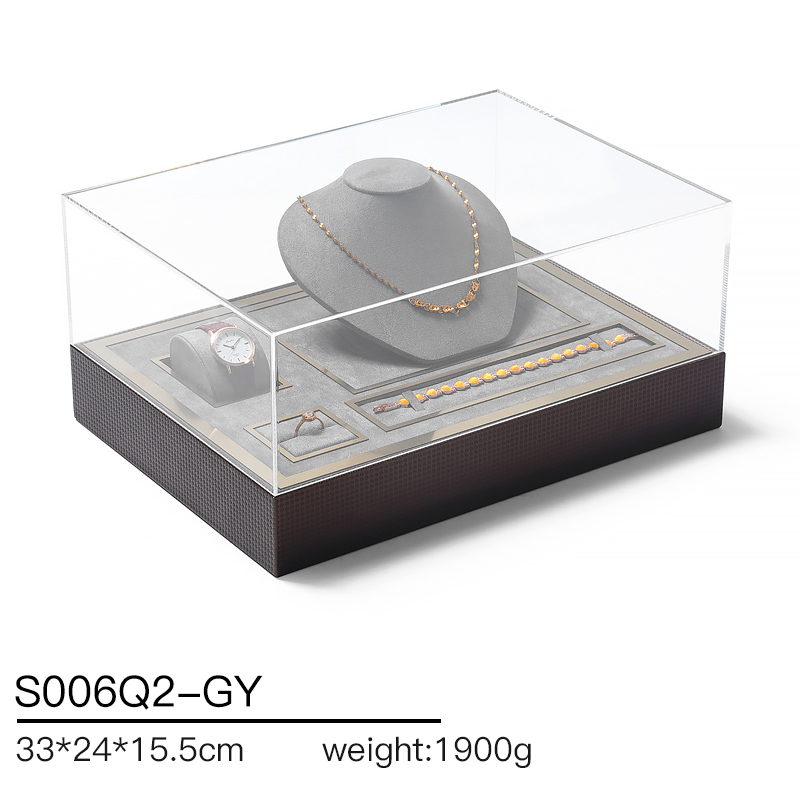 DIGU High quality PU Leather Microfiber Acrylic jewelry display storage box
