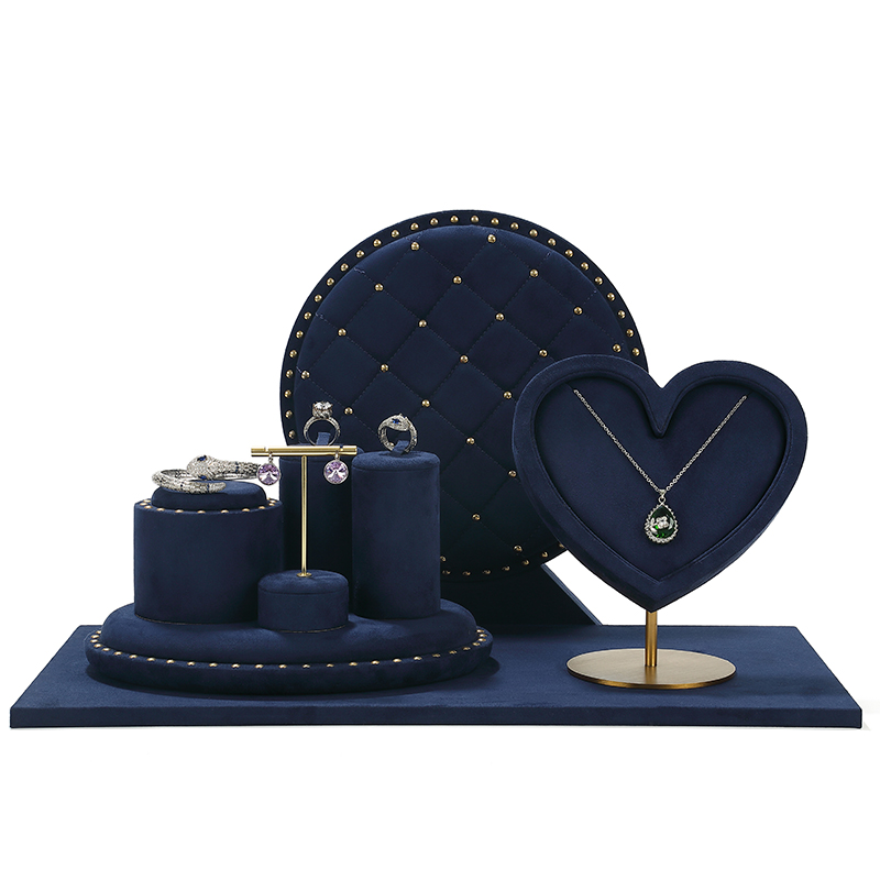 S005 Blue DIGU Velvet Jewelry Display Set For Necklaces Rings Earrings & Bracelets