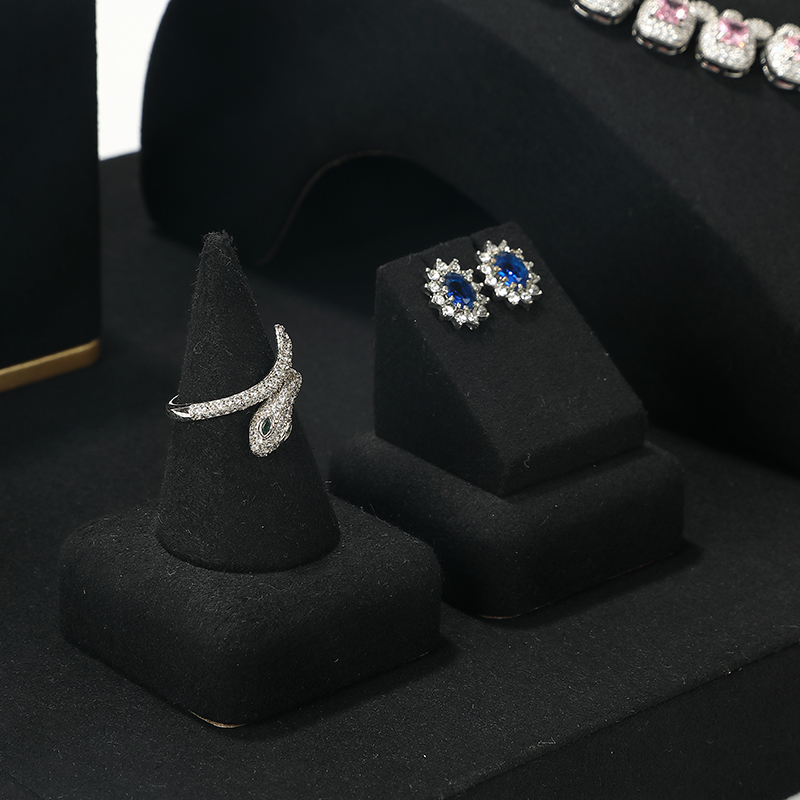 S012 Black DIGU Microfiber Ring Bracelet Necklace Earring Holder Stand Jewelry Display Set