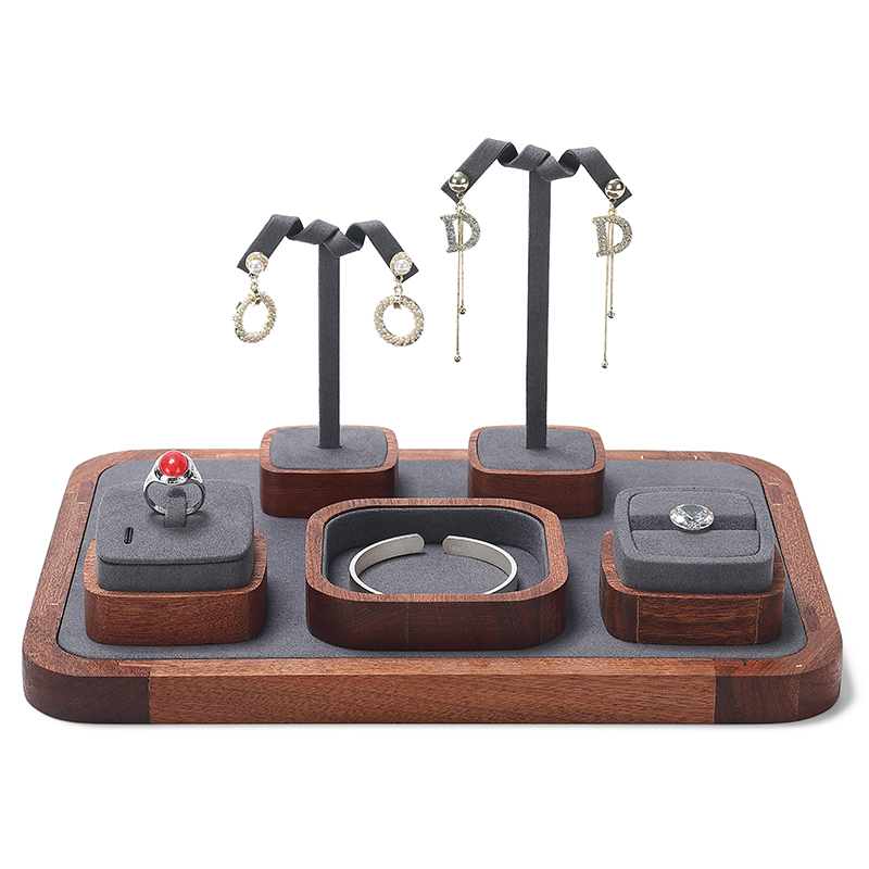 S019 Gray DIGU Handmade Luxury MIcrofiber Necklace Bracelet Jewelry Display Set