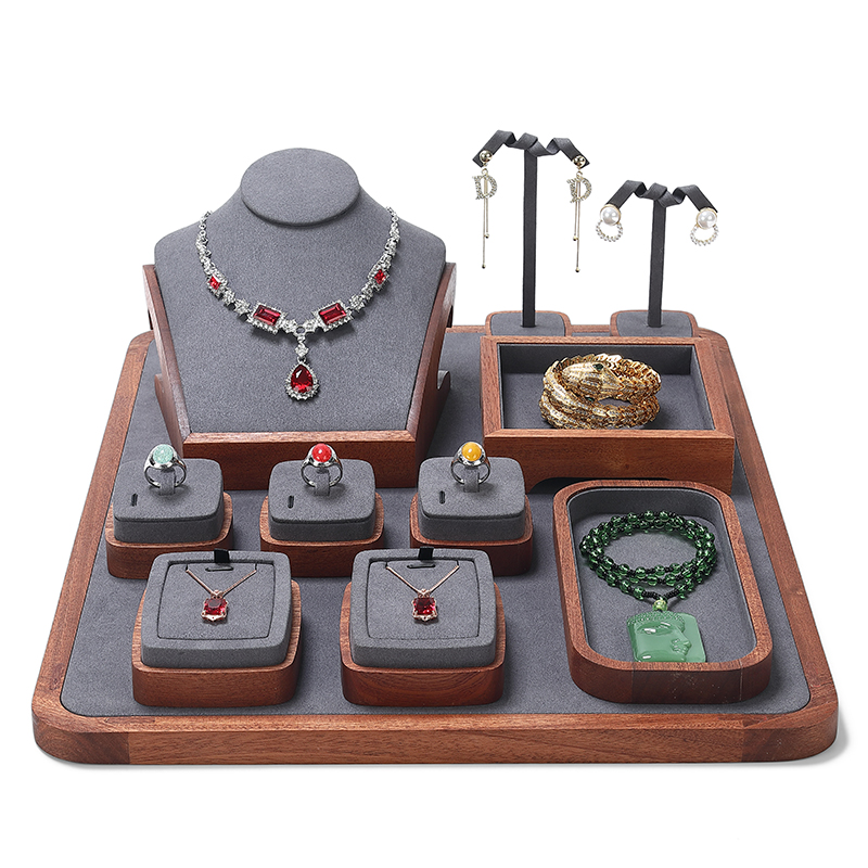 S019 Gray DIGU Handmade Luxury MIcrofiber Necklace Bracelet Jewelry Display Set
